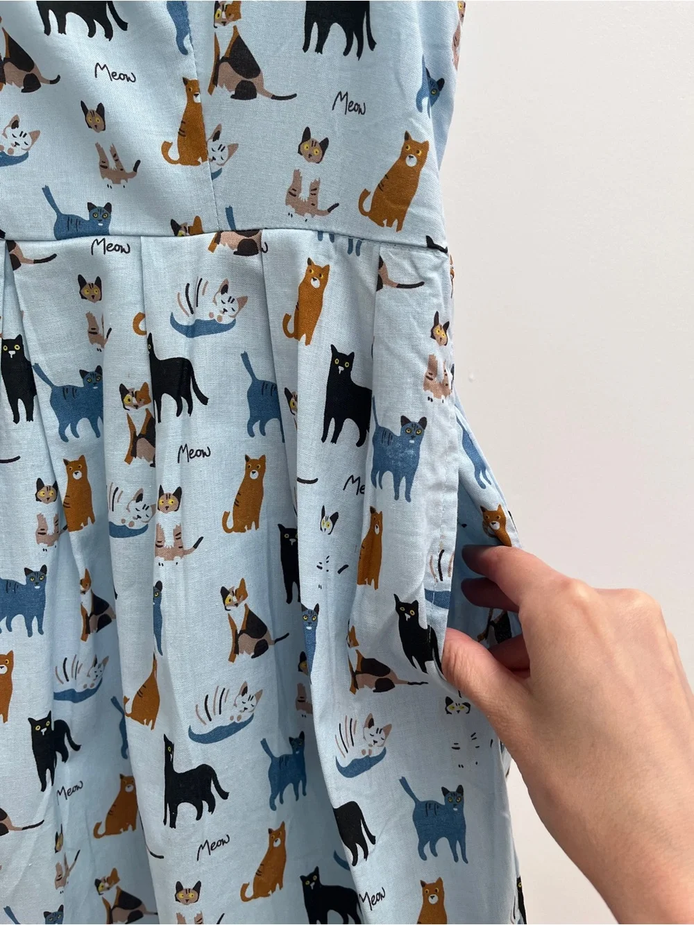 SM Wardrobe cat dress L meow print pockets NWT whimsical quirky playful - Picture 4 of 11